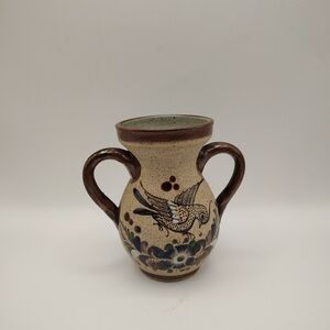 Handcrafted Ceramic Vase with Bird Design Mexican Pottery